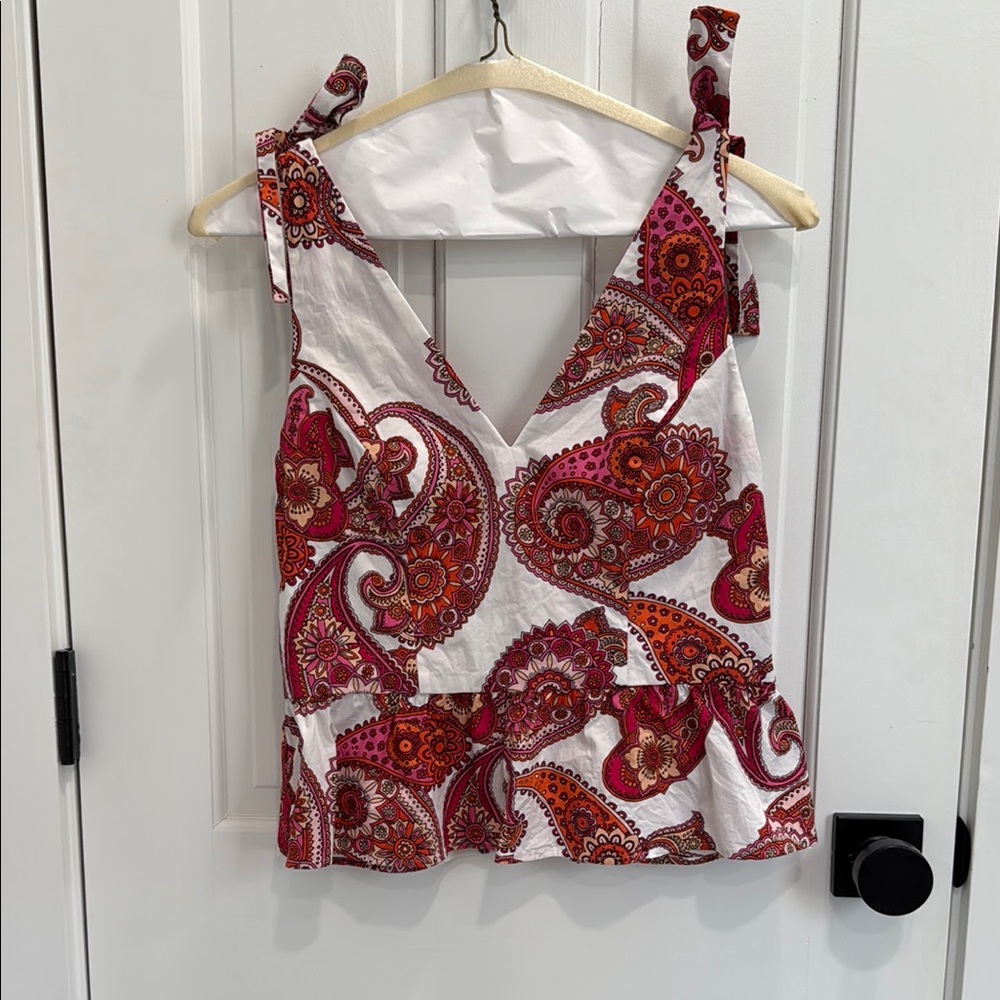 Paisley Print Women's Top - Pink and Red